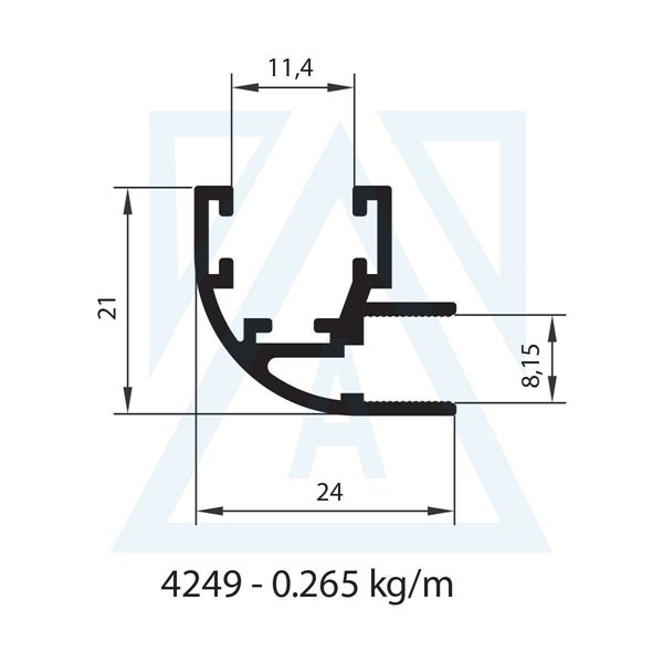 Ürün resmi: Alüminyum Dönüş Profili - 4249 - 0.265 kg/m